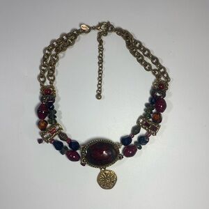 Chico's brand exotic double strand necklace with wine red glass beads